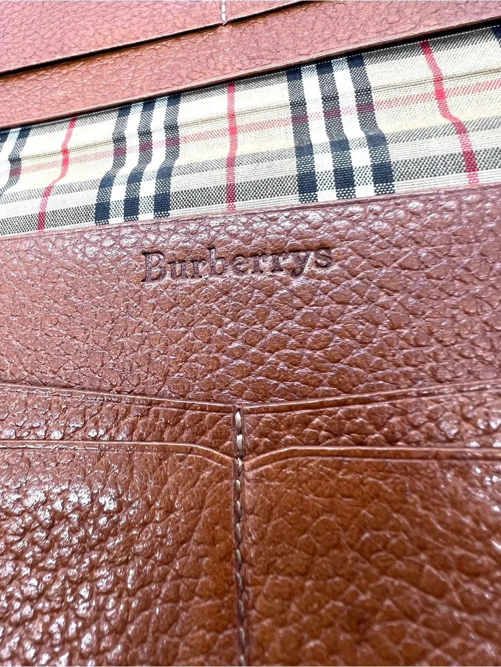 Vintage Burberrys Brown Leather Continental Long Wallet Nova Check England